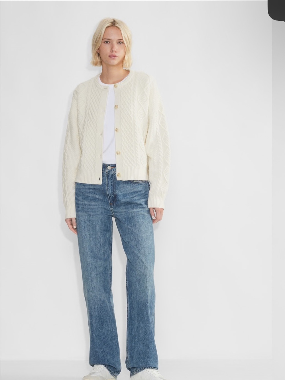 Aritzia Cream Cable-Knit Cardigan